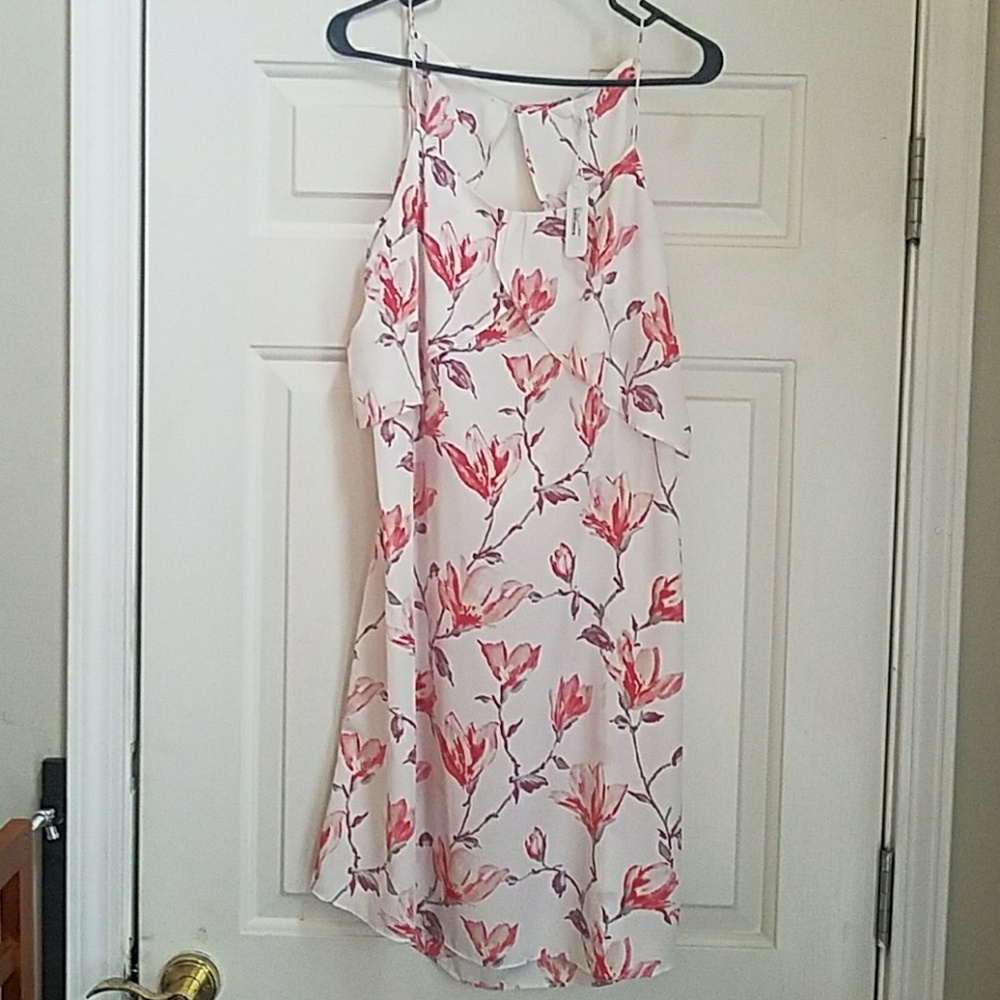 White/pink floral spaghetti strap sun dress